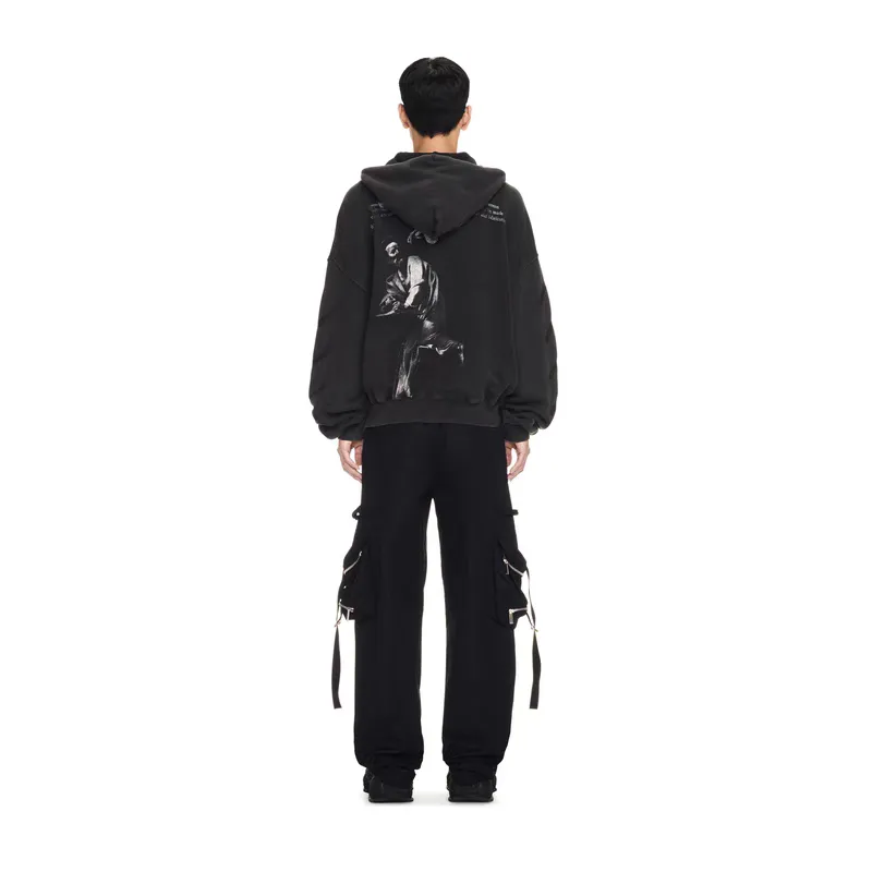 ♻️💯Upper body reference model picture❤️Top tested version OFF oil painting old man WHITE hooded sweatshirt OW jacket hoodie oversize male and female couple stars the same style. As a street fashion art in the luxury ranks, off white has always attracted many fans with its classic logo and trendy creativity. Not only is it an understanding of fashion, off white also intuitively reflects ♻️environmental awareness in many works, and treats the world gently.  The kangaroo pocket adopts a special machine crimping process with externally shaped wiring. The brim of the hat is designed with threads, which is the first thing to look at when appraising.   The fabric is made of 480g terry cotton fabric with full drape.  Color: Black Size: XS-L P:430